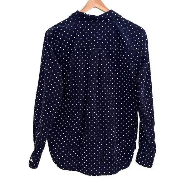 Loft Navy Dotted Button Up Long Sleeve Corduroy Everyday Shirt S Normcore Preppy - Picture 8 of 8